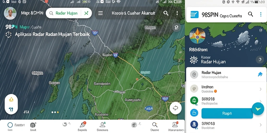 Antarmuka aplikasi 98SPIN yang menampilkan radar hujan interaktif.