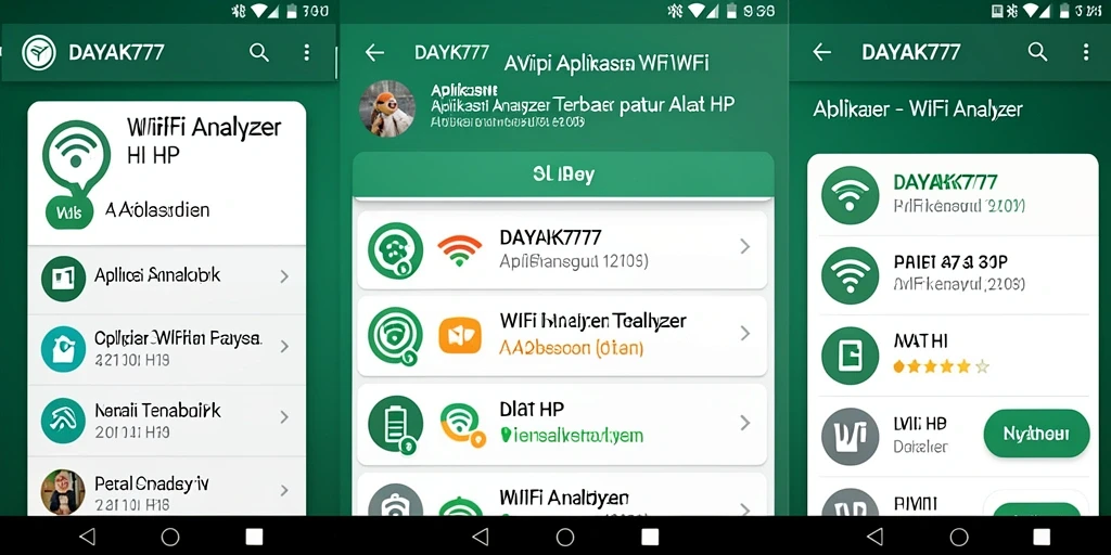 Antarmuka aplikasi DAYAK777 menampilkan analisis jaringan WiFi dengan jelas.