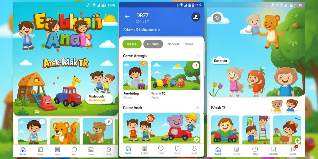 Antarmuka aplikasi IDR77 permainan edukasi untuk anak-anak.