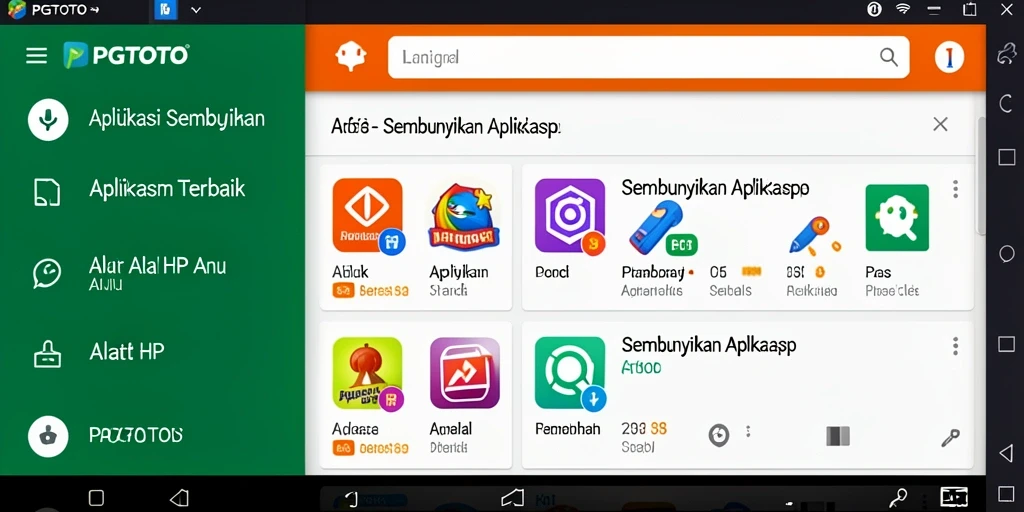 Antarmuka utama PGTOTO dengan fungsi menyembunyikan aplikasi.