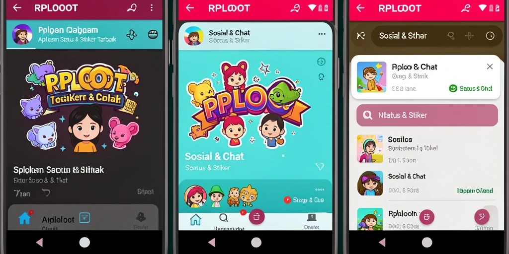Screenshot antarmuka RPLOOT yang menampilkan pilihan stiker dan status.