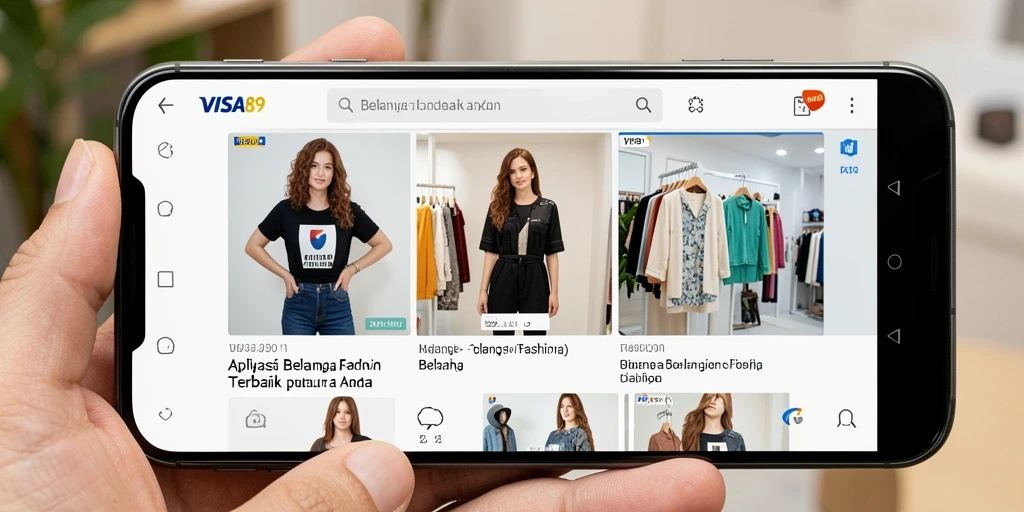 Tampilan antarmuka aplikasi VISA89 dengan akses mudah ke koleksi fashion.