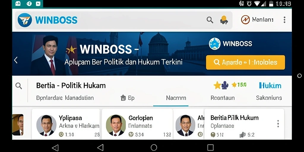 Antarmuka aplikasi WINBOSS yang menampilkan berita politik dan hukum.